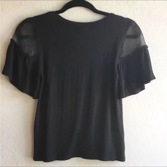Mesh sleeve tshirt with black bow stiletto print bling chic artsy - Picture 2 of 5